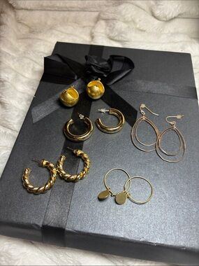 Gold Hoop Earrings Collection - 5 pairs of Earrings Women Jewelry